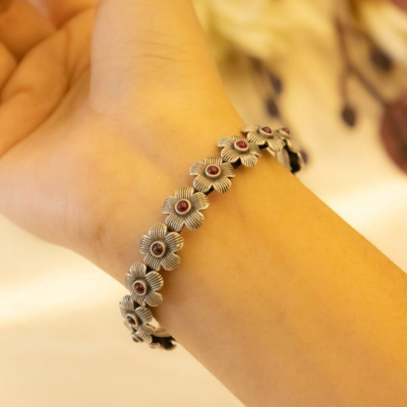 Set Of 2 Sterling Silver Stones Studded Bangles