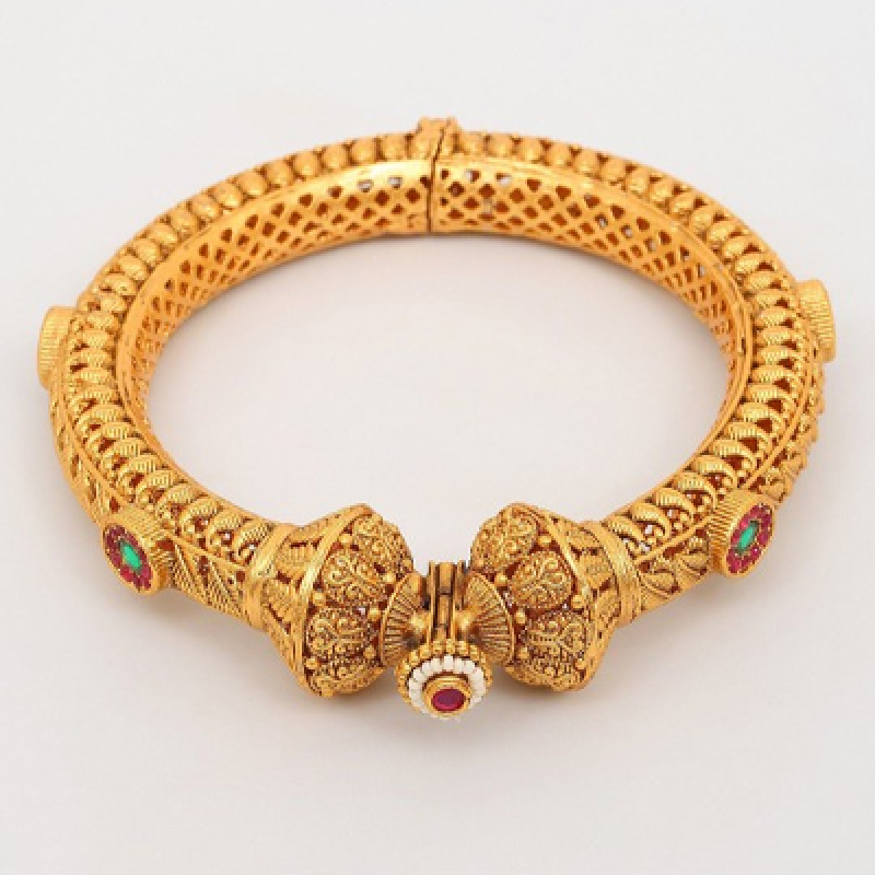 Set Of 2 Traditional Openable Kada Bangles with Studded Stone